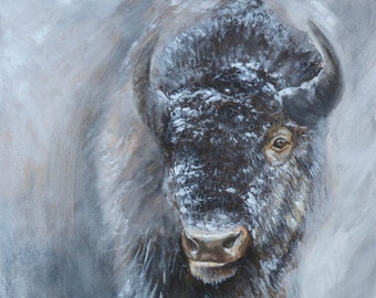 Beautiful Buffalo Canvas Print - A Yellowstone Bison Painting - Perfect for Western Home Decor Nature Art - A Painting Signed by the Artist