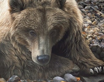 Beautiful Bear Art - A Powerful Grizzly Bear Painting - Western Home Decor Featuring Nature Painting Print on Canvas - Signed by Artist