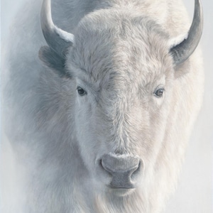 Sacred White Bison Art - A Powerful Symbol of Hope White Buffalo Painting - Western Decor Print on Canvas - Limited Edition Signed by Artist
