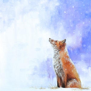 Red Fox in Snow Wildlife Art - Giclee Canvas Print in Winter - Seasonal Home Decor Nature Painting Artist Signed - Animal Painting for Kids