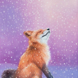 Red Fox in Snow Wildlife Art - Giclee Canvas Print Contemporary Winter Home Decor - Nature Painting - Perfect for Kids Room Art - Signed