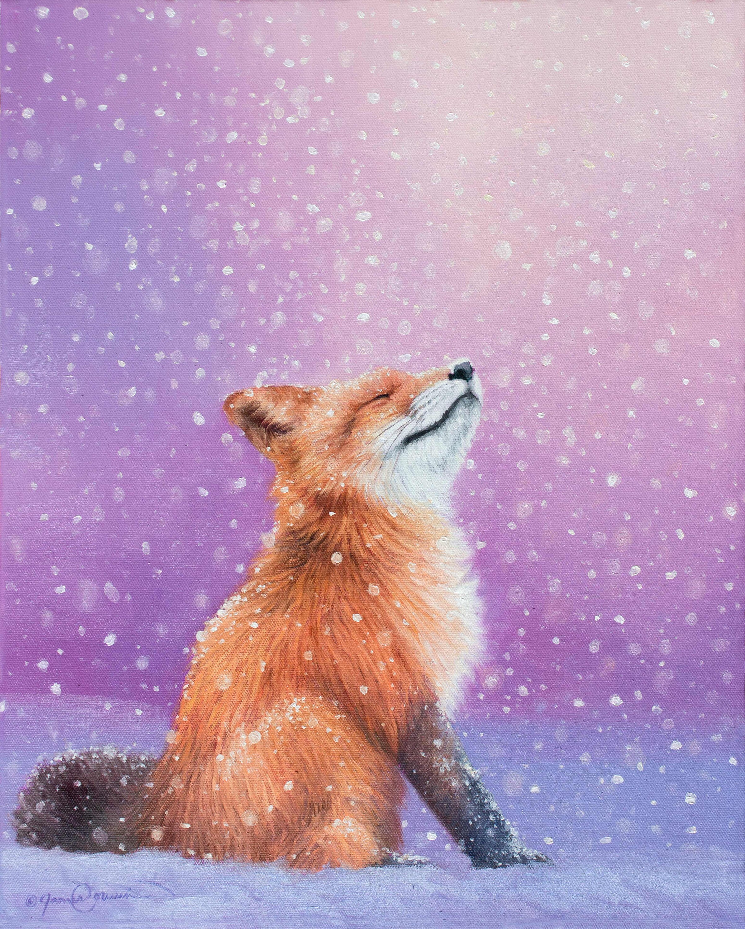 Red Fox in Snow Wildlife Art - Giclee Canvas Print Contemporary Winter Home Decor - Nature Painting - Perfect for Kids Room Art - Signed