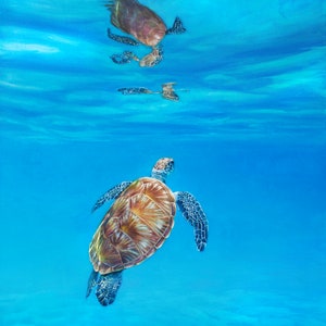 Sea Jewel - Edição limitada de arte da vida selvagem da tartaruga marinha havaiana - Impressão em tela giclée Decoração de casa de praia tropical do oceano - Pintura da natureza