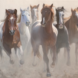 Running Wild - A Beautiful Horse Painting featuring Galloping Horses Perfect for your Western Decor Art - Print on Canvas Signed by Artist