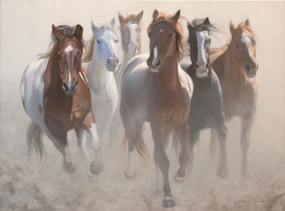 Running Wild - A Beautiful Horse Painting featuring Galloping Horses Perfect for your Western Decor Art - Print on Canvas Signed by Artist