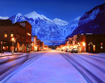 Telluride Colorado Painting - Downtown Street Art featuring the San Juan Mountains - Perfect for your Western Wall Art and Modern Decor