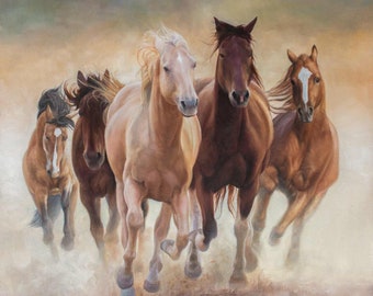 Wild Horses - A Beautiful Horse Painting featuring Running Horses Perfect for your Western Decor - A Horse Print on Canvas Signed by Artist