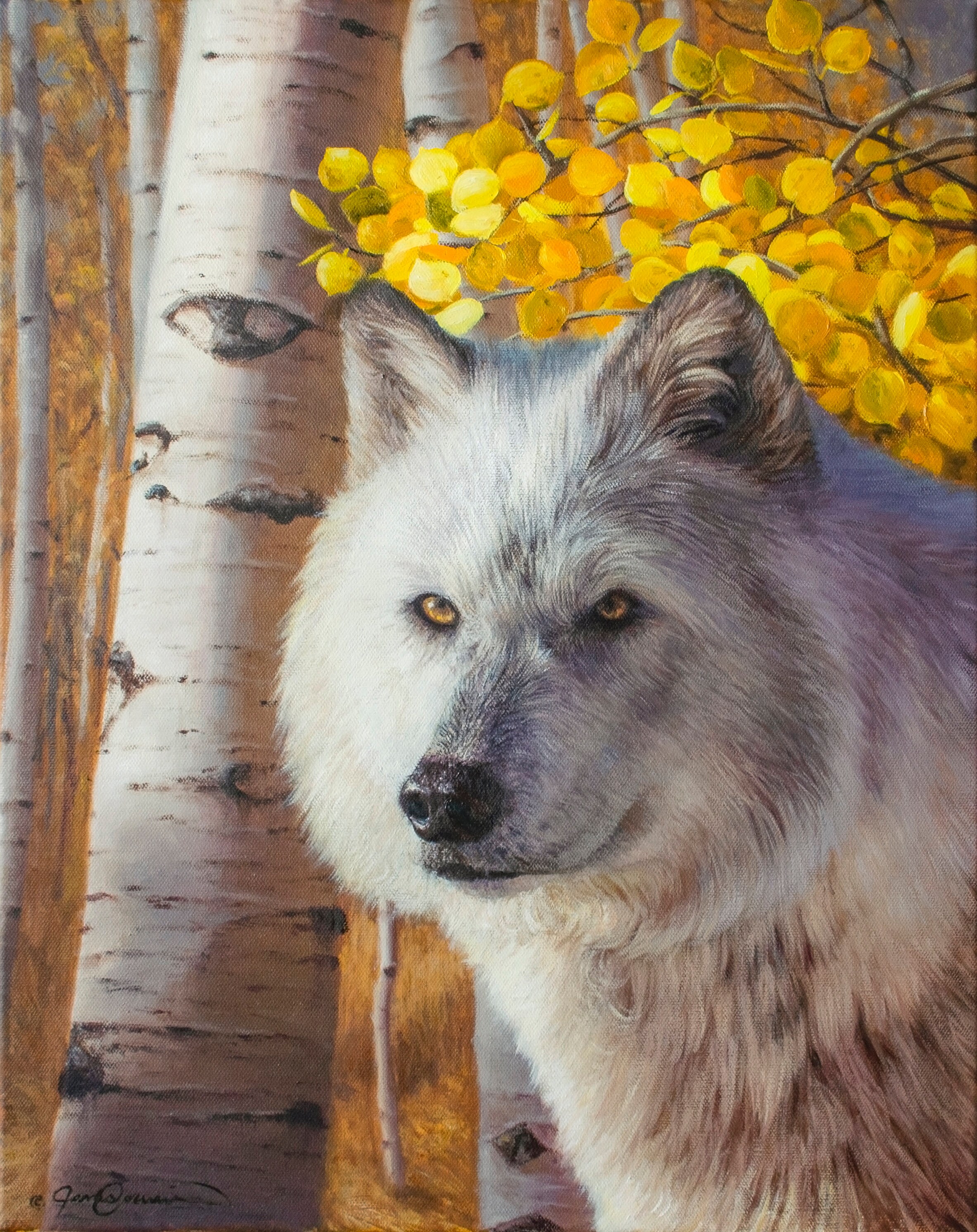 White Wolf Painting - Fall Aspen Trees Wall Art Western Cabin Decor ...