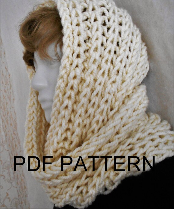 Pdf Knitting Pattern For Easy Knit Super Chunky Bulky Infinity Scarf Cowl Neckwarmer Snood Hood Fall Winter Accessory Natural White