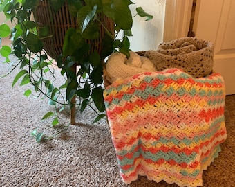 Handmade Multi-Color Crocheted Afghan: Acrylic Nursery Blanket