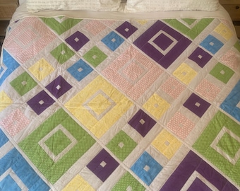 Colorful Patchwork Quilt: Handmade Cotton Lap Blanket, Kids Bedding