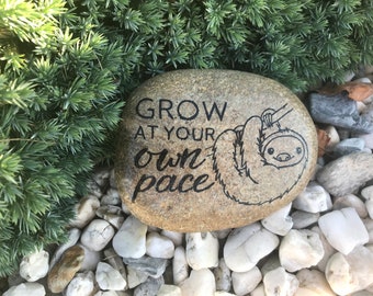 Decorative Garden Stone Birthday Present.  Sloth Lover Gift Idea.  Slow Pace of Life Reminder.  Gardening Themed Present Idea.