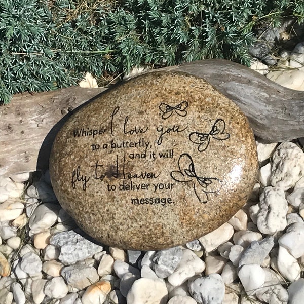 Decorative Butterfly Garden Stone.  Unique Gift of Sympathy.  Loss of a Friend Memorial.  Whisper I love you to a butterfly.