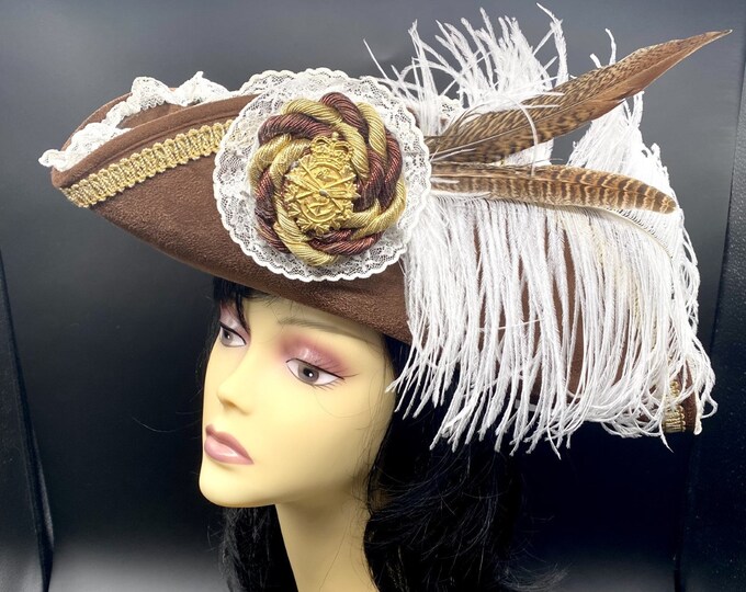 Custom Pirate Hat for Ladies Black Brown Tricorn Lace Braid Etsy