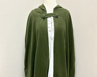 Płaszcz z kapturem ze sztucznej wełny zapinany na guziki | Zielono-szaro-czarny | Cosplay Renesansowy Średniowieczny Hobbit Fantasy Wojownik Elf Czarodziej Wiking LARP