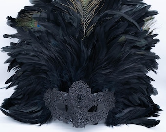 Feathered Venetian Mardi Gras Masquerade Mask | Black Blue Purple Red | Drag Performance Party Showgirl Burlesque