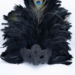 Feathered Venetian Mardi Gras Masquerade Mask | Black Blue Purple Red | Drag Performance Party Showgirl Burlesque
