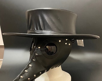 Black Pleather Plague Doctor Hat | Steampunk Renaissance Medieval Fantasy Western 22 3/4 inch