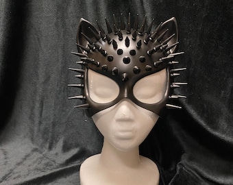 Spiked Cat Mask | Black or Red | Half Mask Halloween Masquerade Superhero