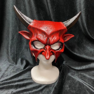 Red Devil Mask | Wide Horns Rubber | Halloween Masquerade Mardi Gras