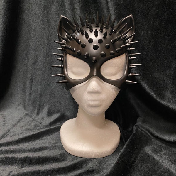 Spiked Cat Mask | Black or Red | Half Mask Halloween Masquerade Superhero