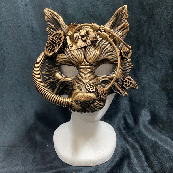 Masque steampunk loup doré | Forêt Fée Fae Woodland Futuriste Sorcière