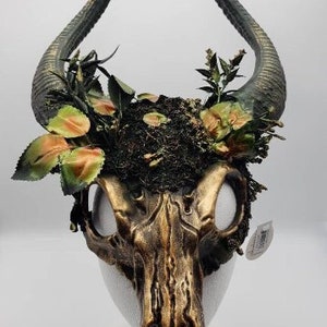 Ancestral Demon Horned Skull Mask | Gold With Leaves | Wendigo Shaman Deer Witch Doctor Halloween