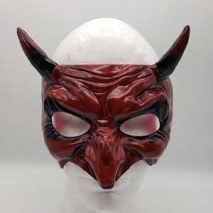 Red Devil Half Mask | Short Horns | Hard Plastic | Costume Halloween Horror Gothic Masquerade Mardi Gras