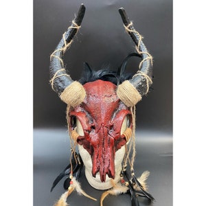 Ancestral Demon Horned Skull Mask | Red Silver Gold Copper Bone Black | Wendigo Shaman Witch Doctor Halloween