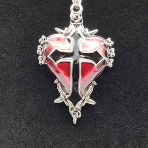 Vampire Heart Necklace | Red Heart Black Cross Silver Chain | Victorian Mourning Gothic Halloween Horror