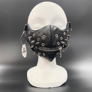 Studded Black  FAUX Leather Mask | Zipper Mouth | Goth Punk Music Festival Kink