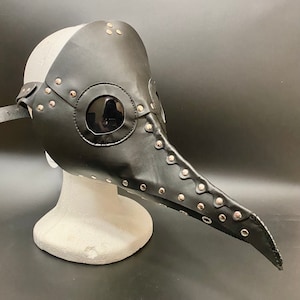 Black Studded Pleather Plague Doctor Mask | Steampunk Gothic Victorian Medieval Costume Cosplay