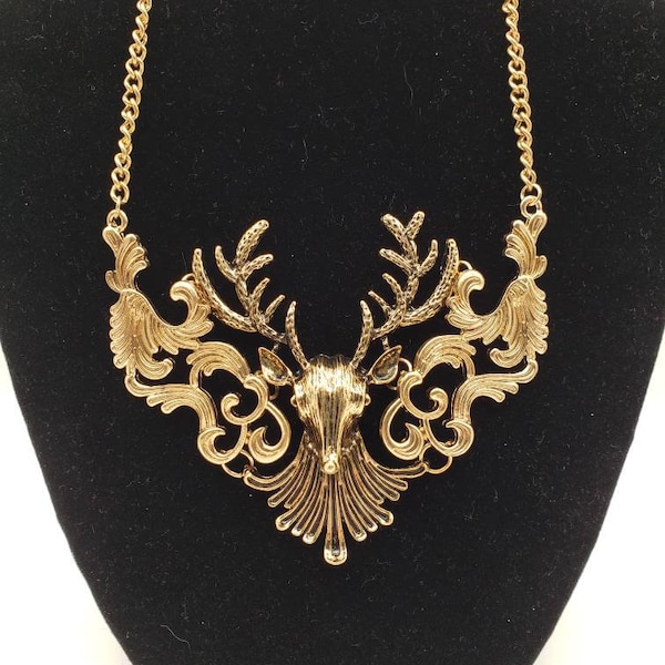 Gold Deer Necklace | Embellished Fairy Fae Woodland Forest Renaissance Medieval Fantasy Witchy