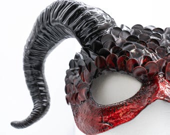 Ram Horn Scaled Mask | Red or Brown | Demon Devil Shaman Witch Doctor Halloween Costume Cosplay Wendigo Supernatural