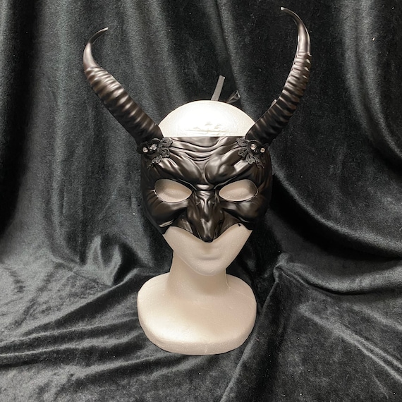 Black Long-Horned Devil Mask | Half Mask Halloween Masquerade Men's