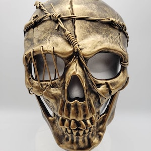 Full Face Skeleton Mask | Gold Silver Black | Masquerade Steampunk Gothic Horror Barbed Wire