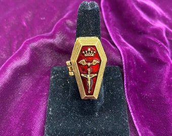 Coffin Ring | Gold or Silver | Locket Mourning Witchy Vampire Gothic  Urn Statement