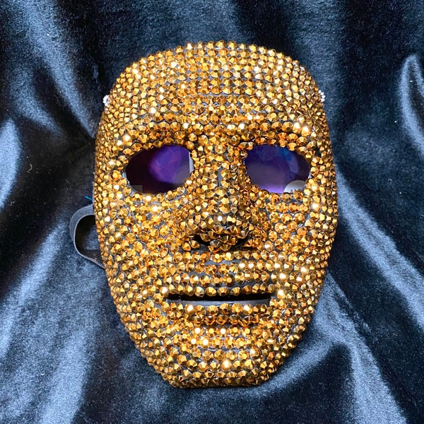 Full Face Gold Rhinestone Mask | Music Festival Concert Fantasy Futuristic Masquerade Mardi Gras