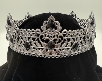 King's Crown | Dark Silver with Black onyx stones Silver/black stones  Gold/black stones | King Prince Medieval Renaissance Cosplay  24 in