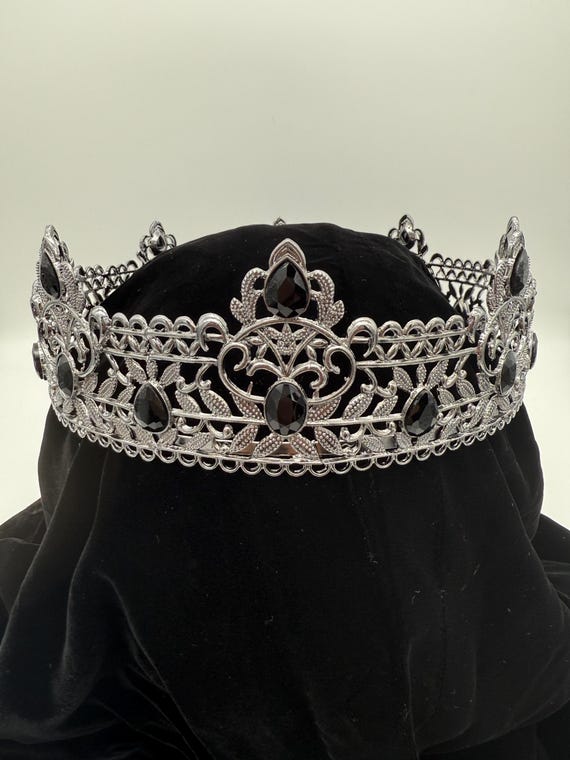 King's Crown | Dark Silver with Black onyx stones Silver/black stones  Gold/black stones | King Prince Medieval Renaissance Cosplay  24 in
