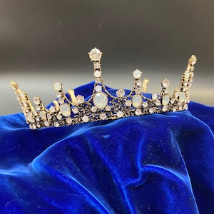 Antique Gold & Moonstone Crown | Tiara Wedding Bridal Costume Renaissance Queen Princess Pageant Prom Quinceanera Royal Sweet 16 Birthday
