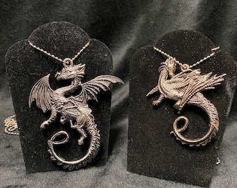Dragon Necklace | Silver Tone Metal | Large or Small | Hidden Knife Fantasy Medieval Cosplay Magic Ancient Costume