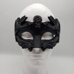 Black Devil Masquerade Mask | Demon Swirl Red Eyes Detail Venetian Mardi Gras Party Costume