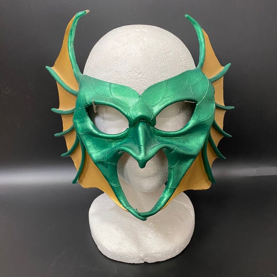 Leather Dragon Mask Green & Gold Sea Creature - Etsy
