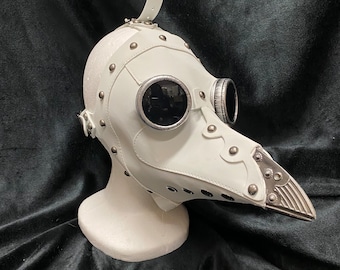 White Pleather Plague Doctor Mask | Goggles and Studs | Steampunk Medieval Renaissance Cosplay Fantasy