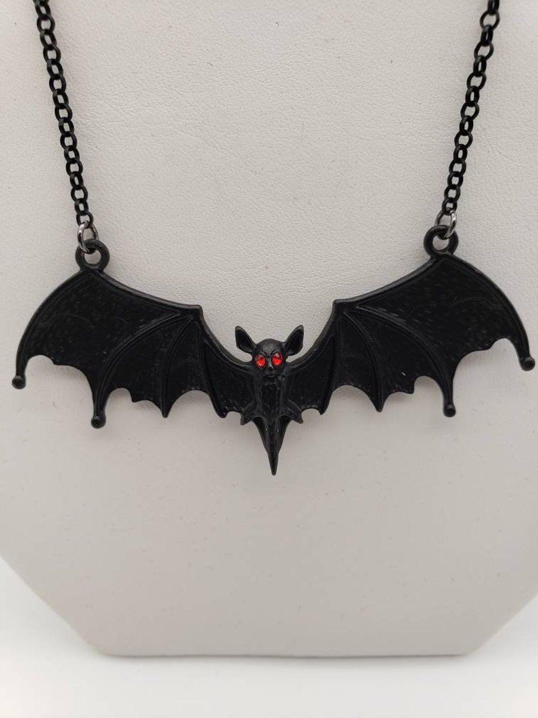 Bat Necklace Red Eyes Halloween Gothic Vampire Kitschy Pendant Etsy