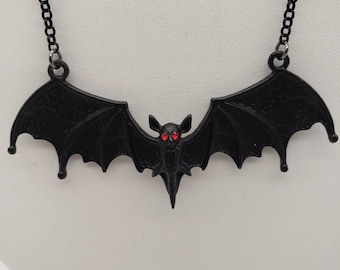 Bat Necklace | Red Eyes | Halloween Gothic Vampire Kitschy Pendant