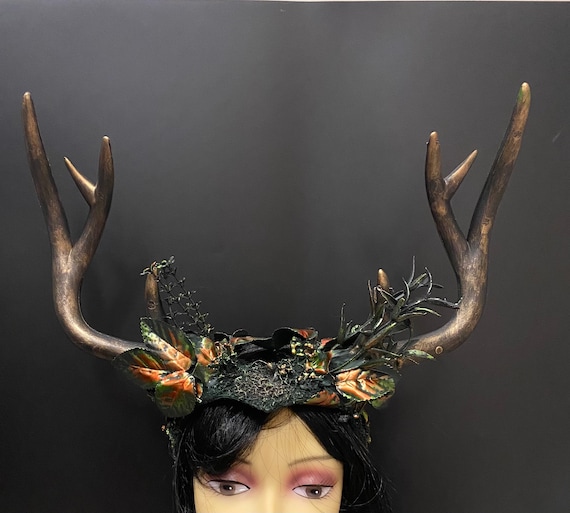 Woodland Antler Headband Metallic Gold Moss Leaf Detail Woodland Deer Fairy Fae Elf Renaissance Etsy