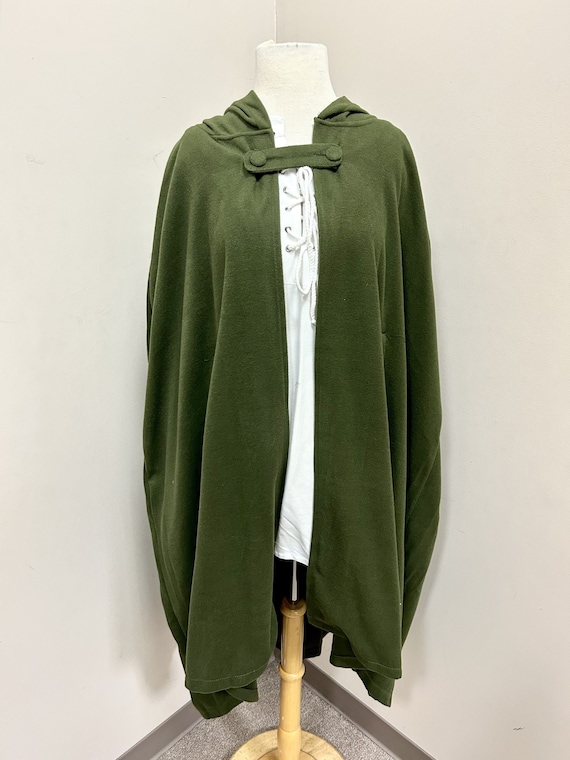 Button-Front Faux Wool Hooded Cloak | Green Gray Black | Cosplay Renaissance Medieval Hobbit Fantasy Warrior Elf Wizard Viking LARP