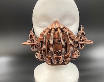Copper Gas Mask | Steampunk Tubes Gears Respirator Cosplay Dieselpunk Futuristic Post-Apocalyptic